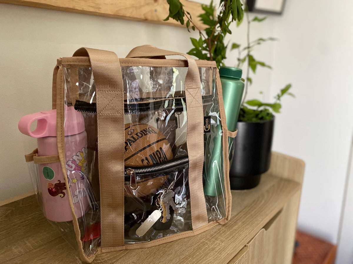 Clear Tote Pack with Khaki Trim