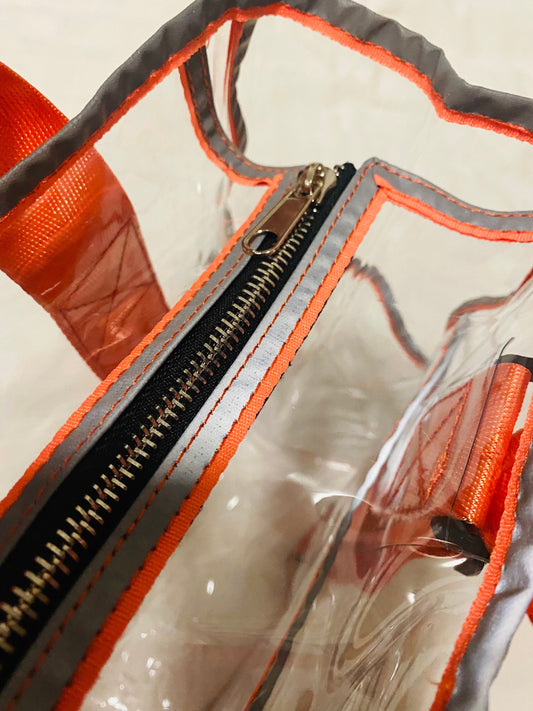 Clear Tote Pack with Orange High Vis Trim