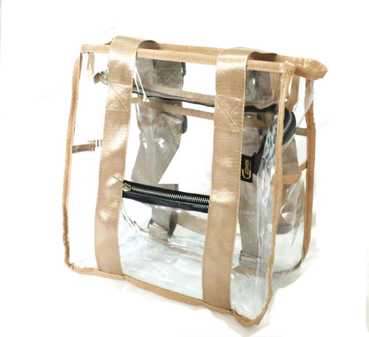Clear Tote Pack with Khaki Trim