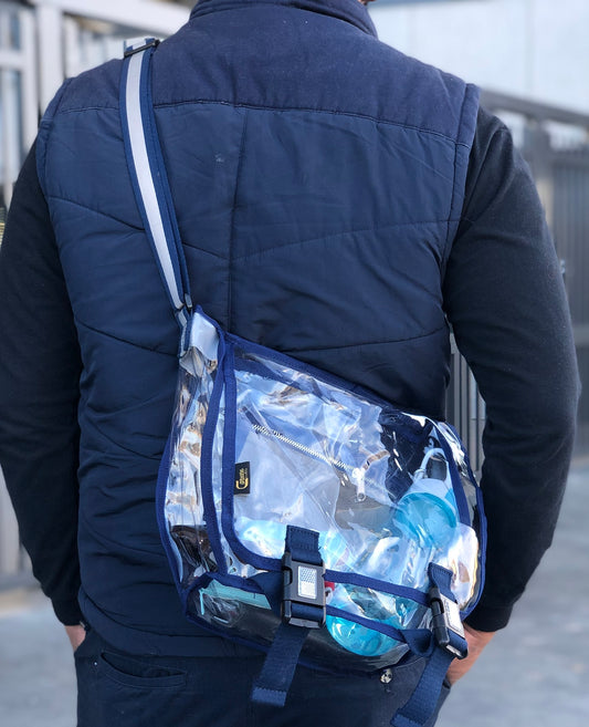 Clear Crossbody Bag with Blue High Vis Trim